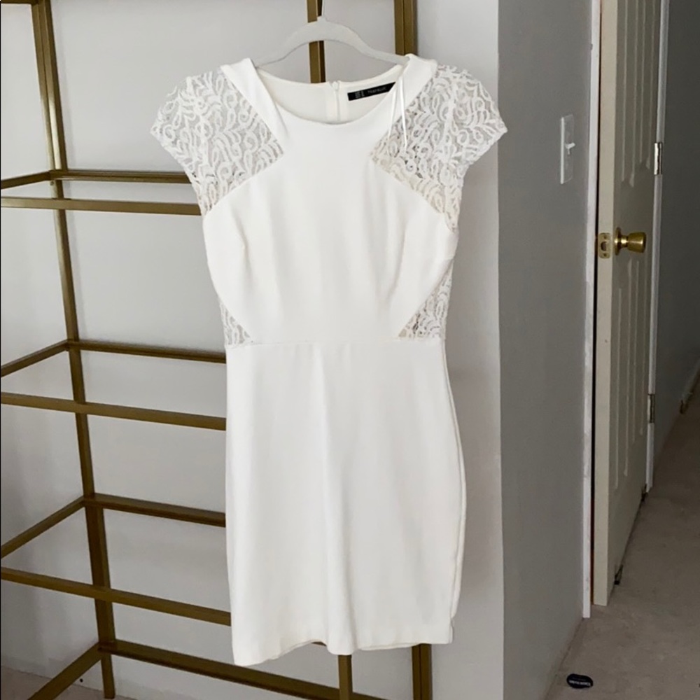 ZARA white dress with lace cutouts